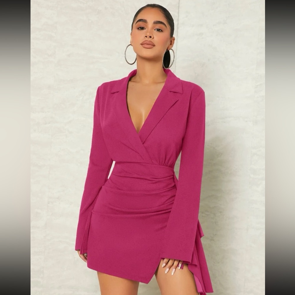 SHEIN SXY Lapel Collar Wrap Hem Dress